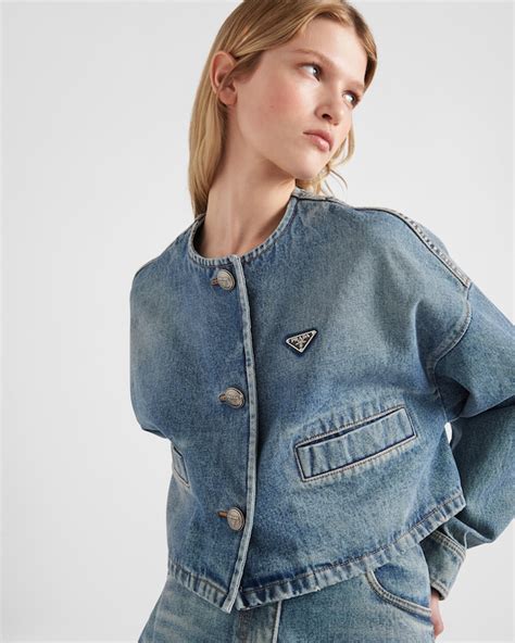 prada sky|Sky Blue Denim Blouson Jacket .